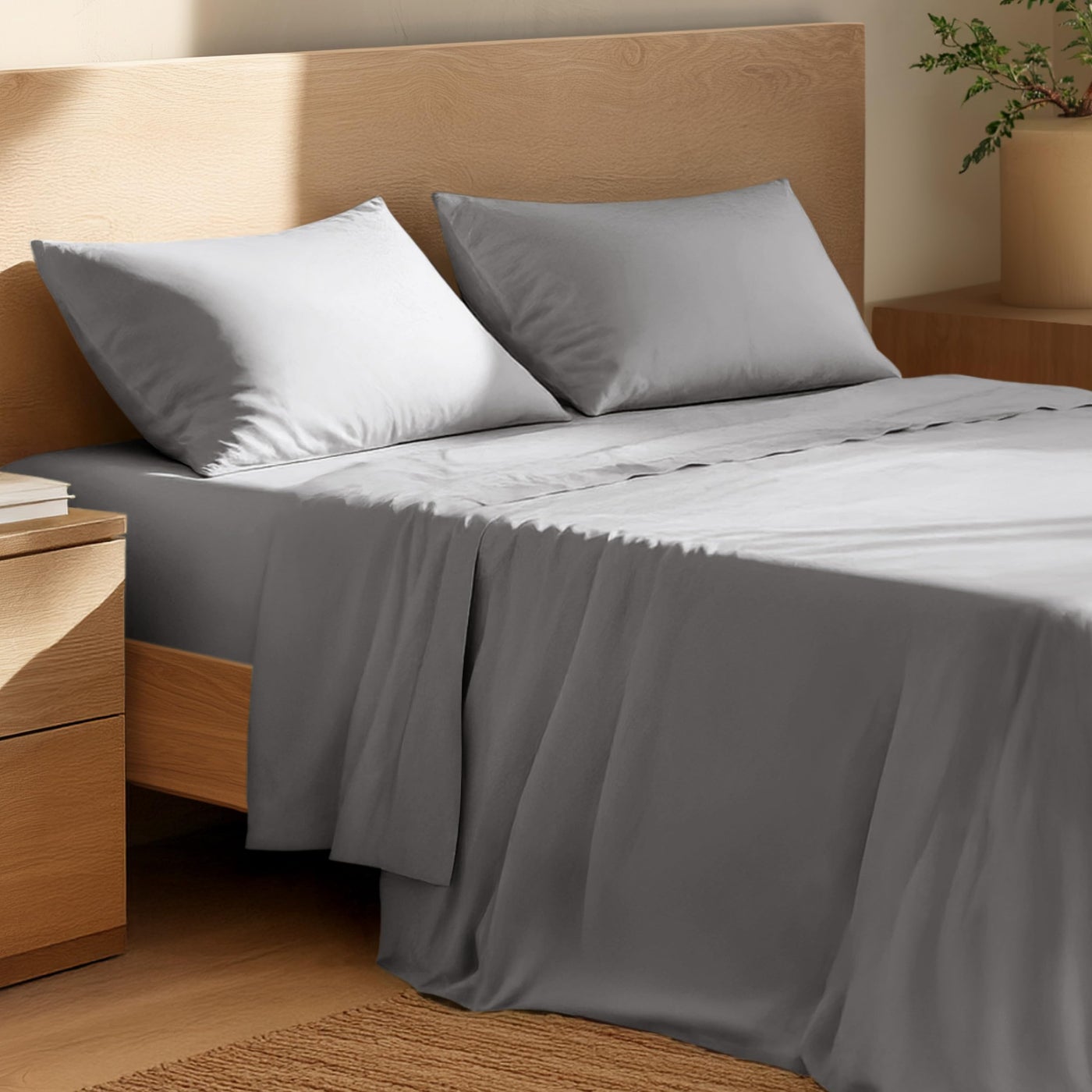 Bare Home 100% Organic Cotton King Sheet Set - Crisp Percale Weave - Lightweight & Breathable - Bedding Sheets & Pillowcases (King, Light Grey)